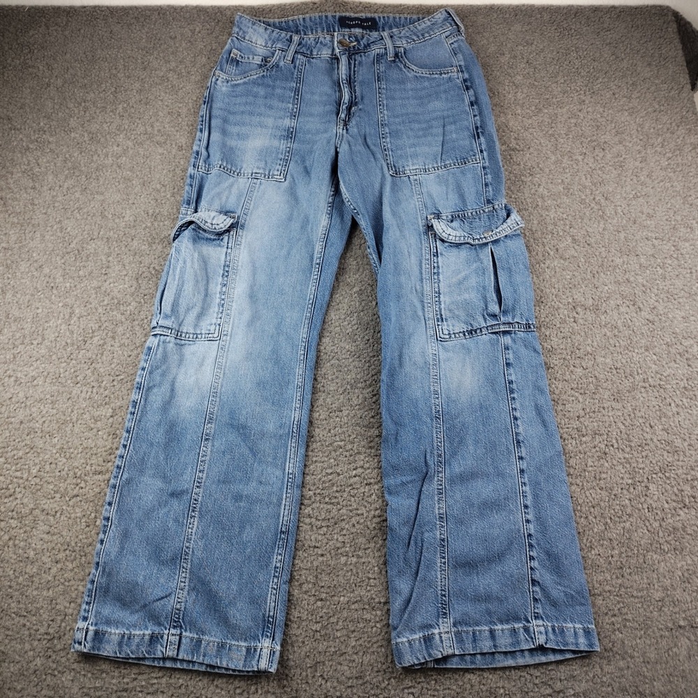 Aeropostale Jeans Womens Sz 6 Utility Cargo Blue Wide Leg High Waisted EUC